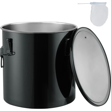 VEVOR Secchio per Grasso per Friggitrice, Contenitore per Smaltimento Olio da 10 Gal Acciaio Inox, Contenitore per Trasporto Olio con Coperchio, Clip di Chiusura, Nero