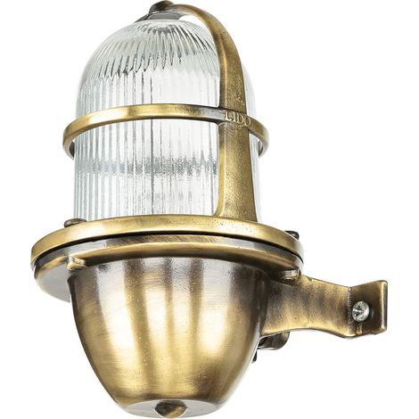 Wandlampe Messing Riffelglas H: 18 cm klein E27 IP54 Außenleuchte