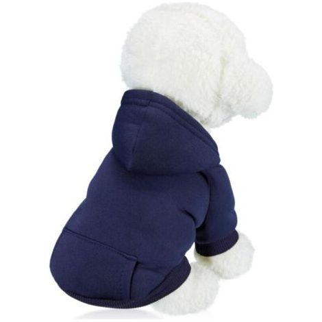 Pull à capuche d'hiver pour chien en une seule pièce Pull thermique en polaire pour petit chien avec poches Manteau en coton pour chien Ensemble de vêtements pour chiot (L) - Bleu marine (1/4)