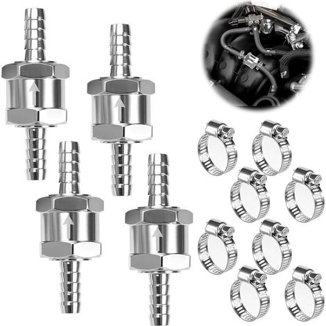 Lot de 4 clapets anti-retour 8 mm en aluminium pour machine à laver avec 8 colliers de serrage Clapet anti-retour pour essence diesel voiture système basse pression (1/5)
