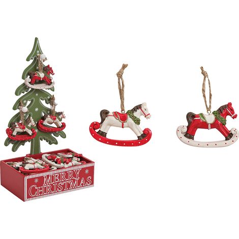 Set di 24 ciondoli a forma di cavallo a dondolo, 6x5 cm, decorazioni per albero di Natale, 24 pezzi