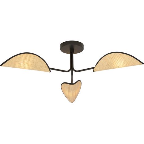 Plafonnier Emibig Gomez 3 rotin noir dimmable, 3xE14 (1/5)
