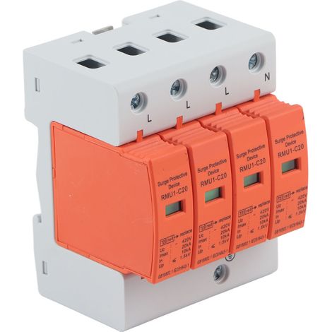 RMU1-C20 4P Überspannungsableiter, DIN-Schienen-Schutz, AC 420V Blitzableiter mit Kontrollleuchte, dreiphasiger Überspannungsableiter für Schaltschränke. (1/5)