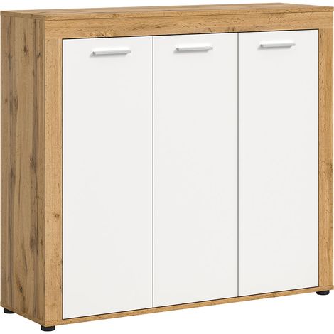 Jam Schuhschrank 3 Türen weiß, Eiche Dekor.