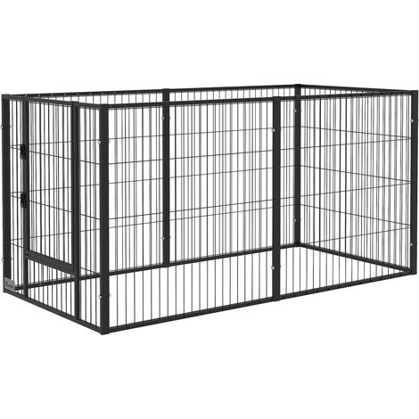 Parc à chiens réglable à 6 panneaux, clôture métallique pour animaux de compagnie avec cadre en acier, 82,5-150 x 79 x 81 cm, noir (1/5)