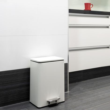 Emuca Contenedor de reciclaje exterior rectangular Recycle, apertura de la tapa con pedal, 1x12litros, Aluminio, Pintado blanco - (1/5)