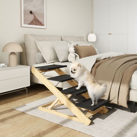 Hundetreppe, Hunderampe, höhenverstellbar, rutschfest, faltbar, 83x40x62,5 cm, Holz/Weiß