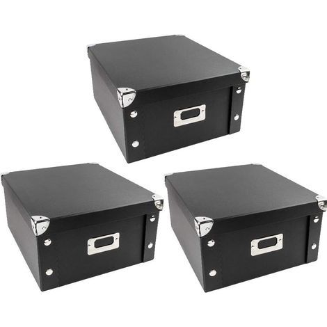 Set of 3 Foldable Storage Boxes, Lids, Cardboard and Metal, Reinforced Corners, DIY Storage (1/5)