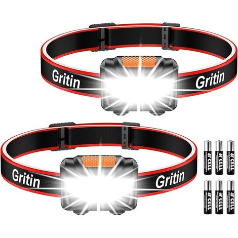 Lampe Frontale, [Lot de 2] Torche Frontale LED Puissante, 3 Modes d'éclairage, Réglable et Léger, IPX5 Étanche pour Course/Camping/Cyclisme/Randonnée, 6 Piles AAA Inclus (1/5)