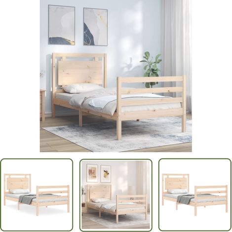 The Living Store Cadre de lit sans matelas 100x200 cm bois massif - Lit En Bois - Cadre De Lit - Lit Double - Lit Simple - Literie (1/5)
