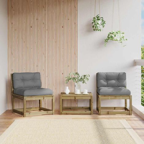 Canapés de jardin modulaires en bois de pin imprégné avec coussins gris lot de 2 - PANGIVO (1/5)