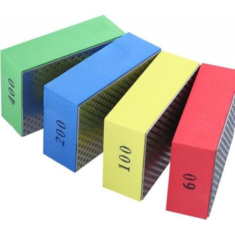 Lot de 4 blocs de ponçage diamantés pour verre, granit, marbre, pierre, céramique (côté argenté, taille : 60, 100, 200, 400) (1/4)