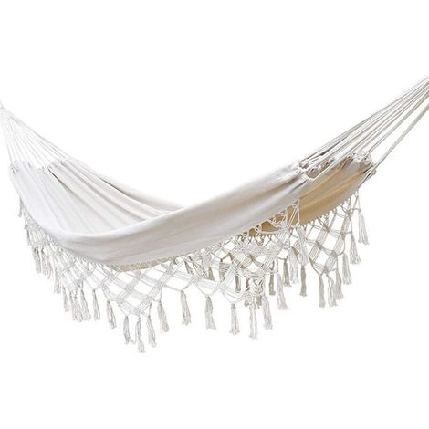 Tragbare Reisehängematte, Boho-Chic-Stil, Hängematten-Canvas, Gesamtmaße 200 x 150 cm, Baumwolle/Polyester, Beige (1/4)