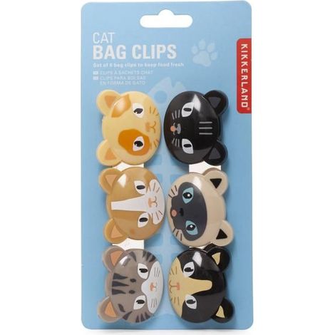 Clip chiudi sacchetto gatto - KIKKERLAND - Set di 6 - Motivo gatto - Per sacchetti alimentari - Mantiene gli alimenti freschi