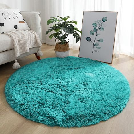 Tapis shaggy rond et doux 80x80 cm, turquoise (1/5)