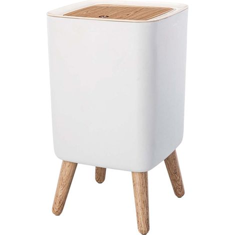 Kitchen Move – Poubelle de salle de bain push 10L – Bois – Dimensions 21.3x21.3xH33.2 cm – Ouverture par pression – Fermeture anti-odeurs (1/6)