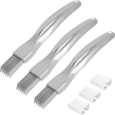 3pcs Couteau à Effilocher la Soie, Acier Inoxydable Coupe-Oignons Verts avec 3 Couvercles Hachoir à Légumes Multifonctionnel pour la Cuisine Convient pour l'Ail Gingembre Piment Herbes (1/5)