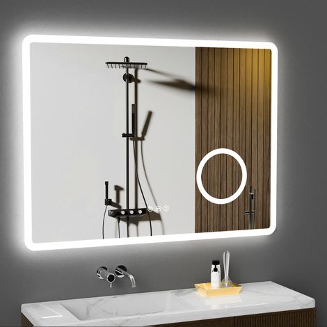 Spiegel mit Beleuchtung Asymmetrischer, LED Badspiegel mit Touch-Schalter, 3 Lichtfarbe, Dimmbar, Beschlagfrei Badezimmerspiegel mit Beleuchtung 80x 53cm (1/5)