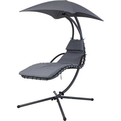 Altalena da giardino sospesa con parasole – 170x103x193 cm – Nero – Confort ed eleganza