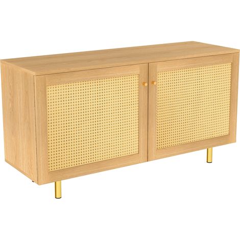 CHICFURN Aparador bajo 120x40x63 cm en MDF natural, puertas de ratán, para comedor (1/5)