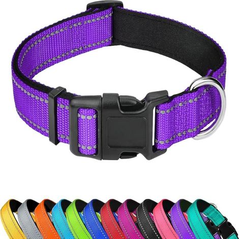 Collier réfléchissant pour chien, réglable, en nylon souple rembourré de néoprène avec boucle, pour petits chiens, violet, taille S (1/5)