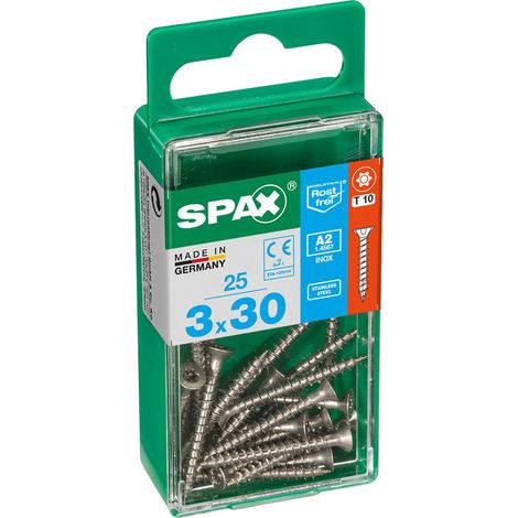 Boîte 25 Unités. Vis A Bois Spax Cab. Plat Inox A2 3.0x30mm Spax (1/2)