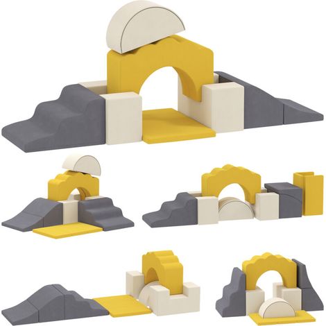 Parcours motricité bébé blocs mousse éducatifs modulable 7 pièces avec housse lavable en velours sécurité renforcé jaune (1/5)