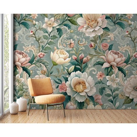 Papier peint fleuri - style damas classique - 150 x 250 cm (1/2)