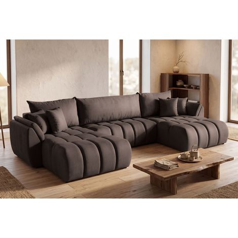 Wohnlandschaft mit Schlaffunktion COLLIN Sofa in Stoff Monolith Braun