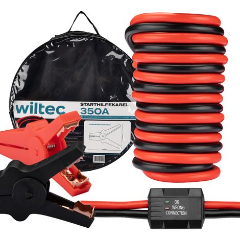 Wiltec Starthilfekabel 350 A 25 mm² 3 m mit Überspannungsschutz für Benzin- u. Dieselmotoren (1/5)