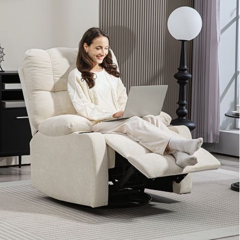 Drehbarer Relaxsessel mit Liegefunktion, Fußstütze und Getränkehaltern, Beige OKWISH (1/5)