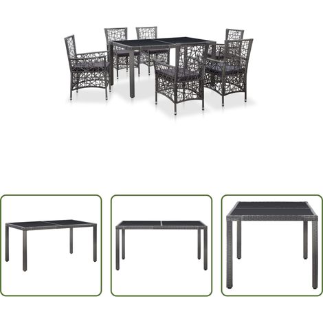 vidaXL Gartenmöbel - 7-tlg. Garten-Essgruppe Poly Rattan Grau (1/5)