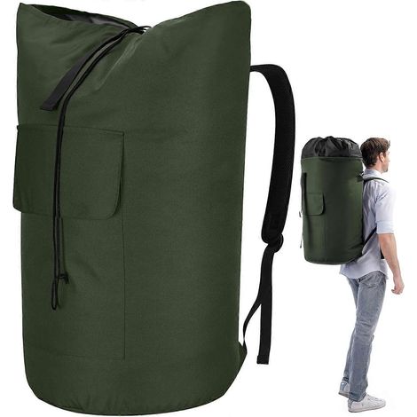 Sac à linge extra large et ultra-résistant, sac à dos à linge de 115 L, sac à linge robuste avec sangles, sac à linge vert armée pour (1/5)