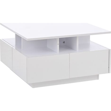 Weißer Couchtisch 70 x 70 x 40 cm mit 4 Schubladen und LED MODENUIT (1/5)