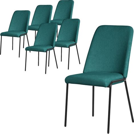 ML-Design Set 6 Sedie Sala Pranzo Verde Petrolio in Poliestere Gambe in Metallo, Struttura in Acciaio, con Schienale, Poltroncine Imbottite per Soggiorno e Cucina, Poltrone Ergonomiche da Reception