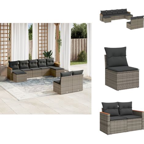 Salon de jardin 9 pcs avec coussins gris résine tressée - Ensemble Salon De Jardin - Mobilier Extérieur - Meubles De Jardin - Salon De Jardin Design - Set Salon De Jardin (1/5)