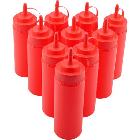 10pcs lot 340ml distributeur plastique pour sauce huile crème vinaigre rouge (1/5)