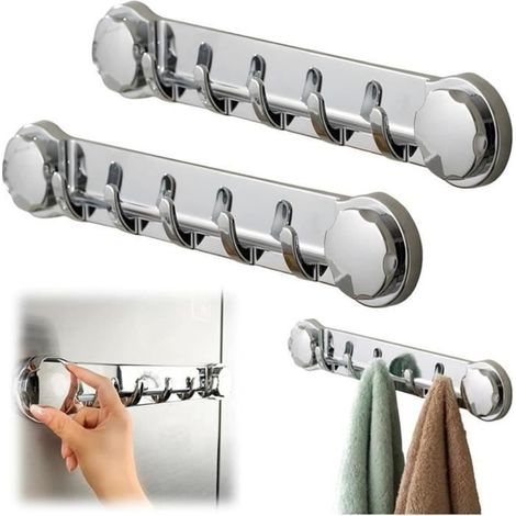 2 multifunktionale Badezimmer-Wandhaken, leistungsstarke Saugnapfhaken, abnehmbare, galvanisierte Kleiderstange mit 5 Haken (1/4)