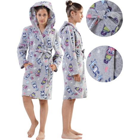 Bata de baño infantil para niñas, de forro polar con capucha, encantadora y cálida, talla 15/16 (164). (1/5)