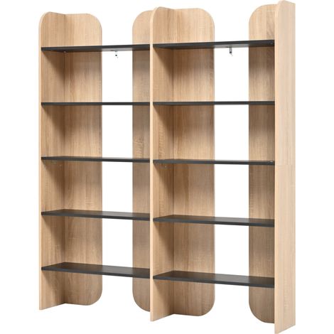 Étagère ouverte à 5 niveaux en panneaux PB, 160 cm de haut, pour salon, bureau et home office, couleur naturelle (1/5)