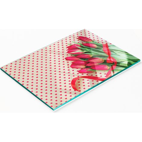 Tabla de servir de cristal para cocina con diseño de corazón de tulipán, 80x52 cm. (1/5)