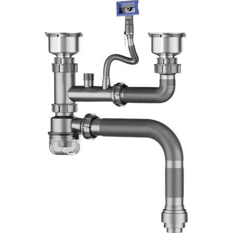 Kitchen drain pipe, half-basin type, double sink design, odor-proof, suitable for kitchens. (1/5)