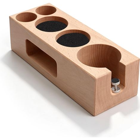Station Tamper en Bois pour Porte-Filtre 58 mm, Support de Tassage Espresso Réglable en Hauteur, Support Barista avec 5 Compartiments, Accessoire Café pour Machine à Expresso (1/5)