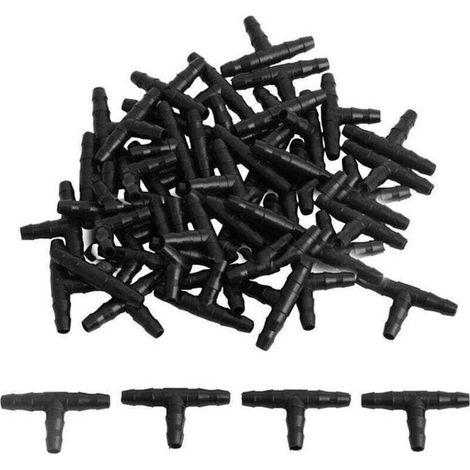 Raccord en T pour tuyau d'arrosage PVC – Lot de 100 pièces, diamètre 4 à 7 mm, résistant et étanche (1/4)