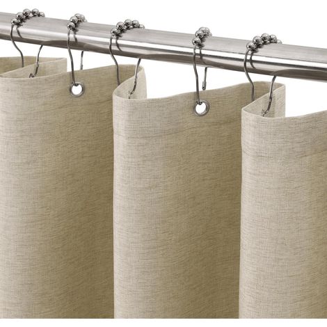 Rideau de Douche Lin avec Anneaux en Métal Imperméable Anti-Moisissures Polyester Tissu Rideau Salle de Bain Lourd pour Baignoire Cabine de Douche 92x182CM (Taupe) (1/5)