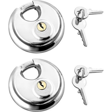 Lot de 2 Cadenas avec Manille en Acier Inoxydable Verrouillage du Disque 2 Clés , Cadenas Extérieur Cadenas Résistant aux Intempéries (1/4)