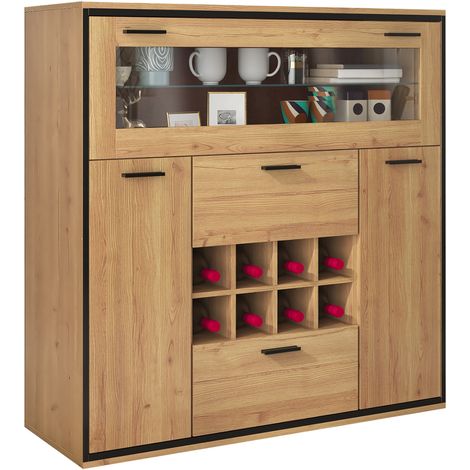 Buffet cave à vin avec portes doubles, étagères en verre, range-bouteilles et LED 16 couleurs, meuble de rangement décoratif pour salon ou salle à manger CHICFURN (1/5)