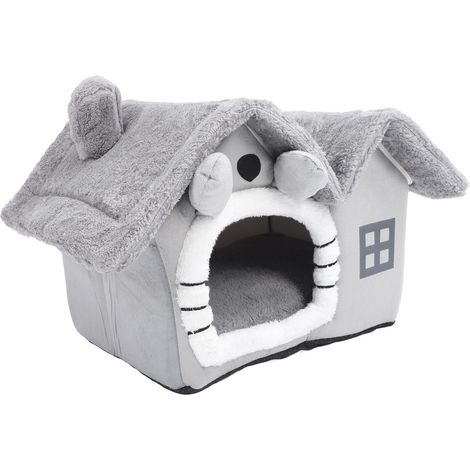 Maison pour chat mignonne, pliable, détachable, en tissu doux et éponge respirant, grand espace, lit-grotte pour chat d'intérieur, pour chambre à coucher, taille M (animaux de moins de 7,5 kg) (1/5)