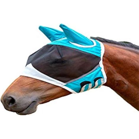 Masque pour cheval respirant anti-moustiques, masque translucide avec franges pour les oreilles. (1/5)