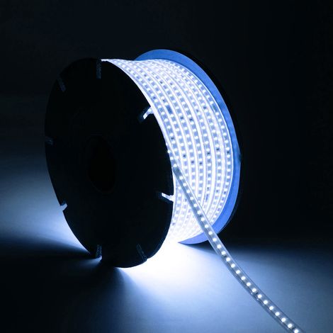 Tira LED Regulable 220V SMD 120 LED/m BOBINA 50m 8.5W/m 850lm/m Ancho 12mm Corte 20cm IP65 Azul